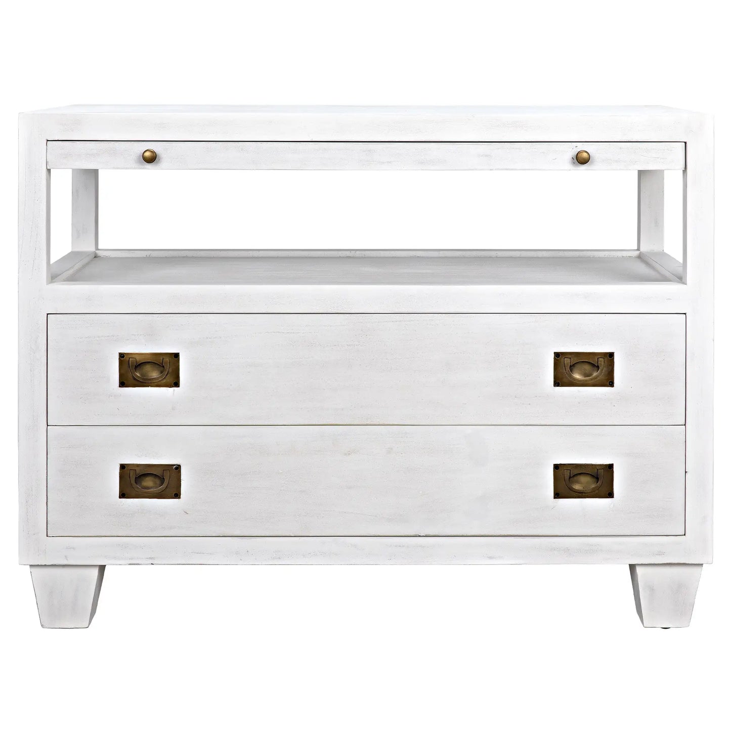 2-drawer side table with sliding tray, white wash