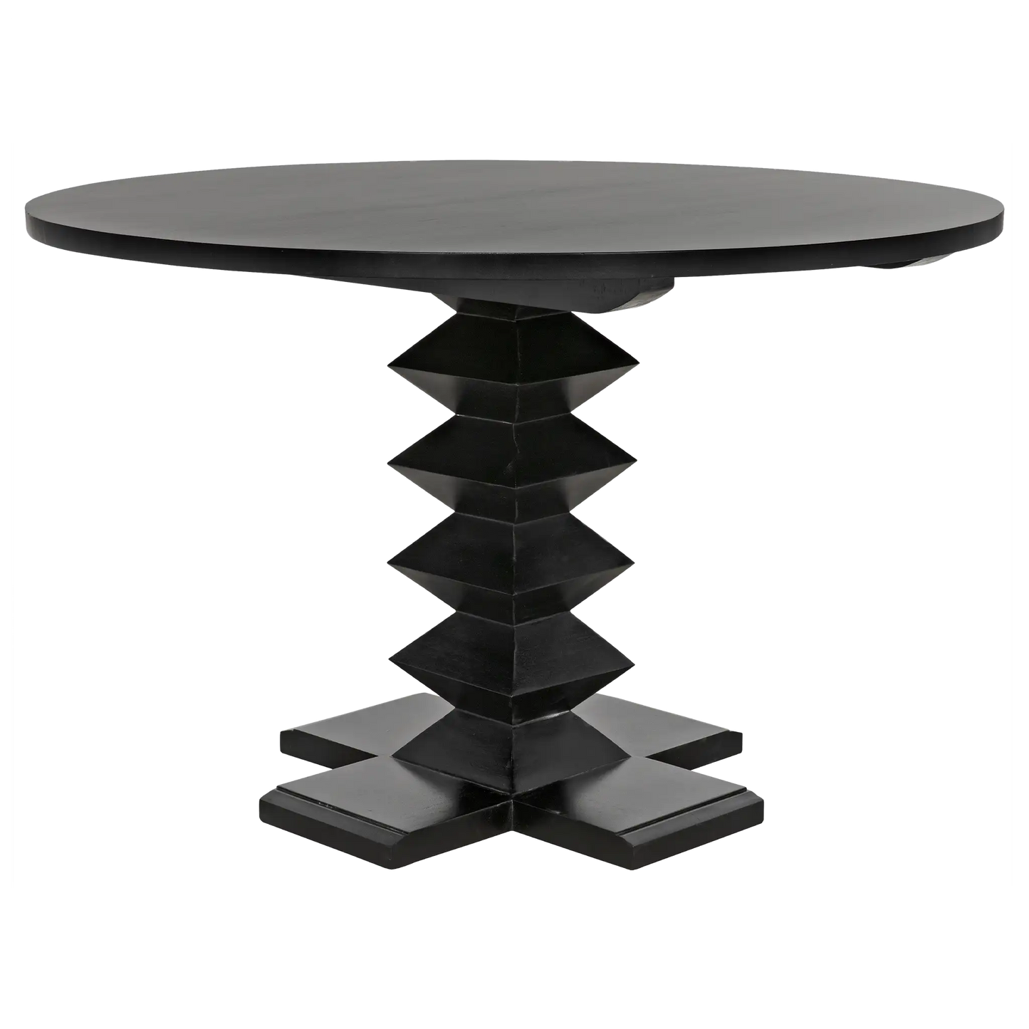 Zig-zag dining table, 48" diameter, hand rubbed black