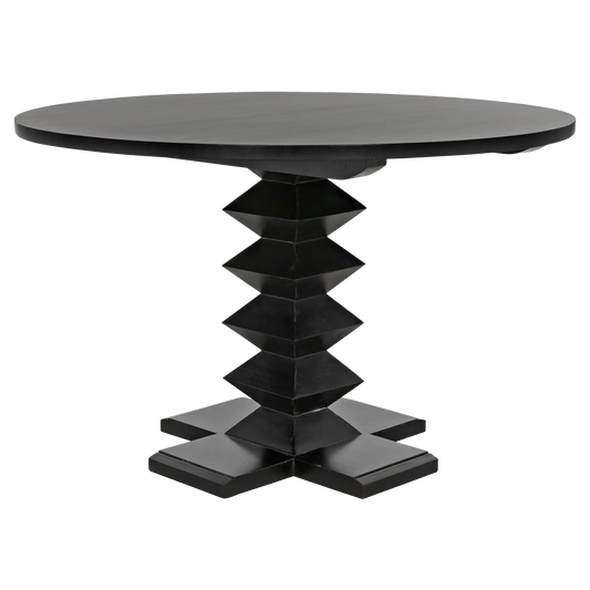 Zig-zag dining table, 48" diameter, hand rubbed black