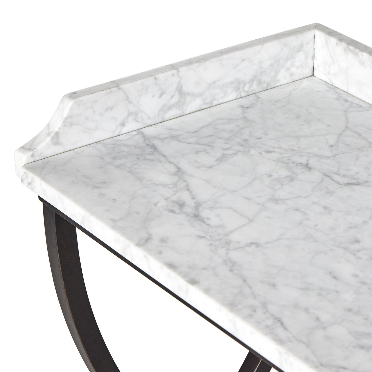 Six beers table: honed white marble-bronze pebble texture-golden metal cap