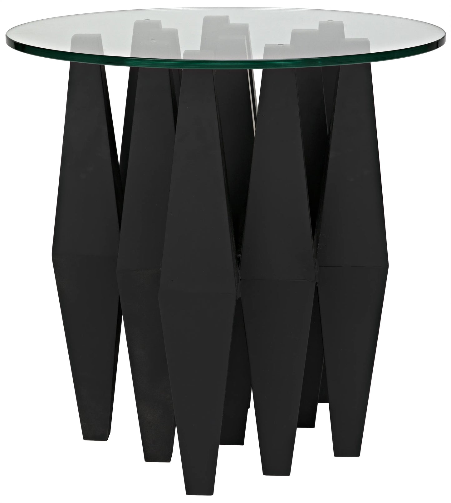 Soldier side table, black steel with glass top