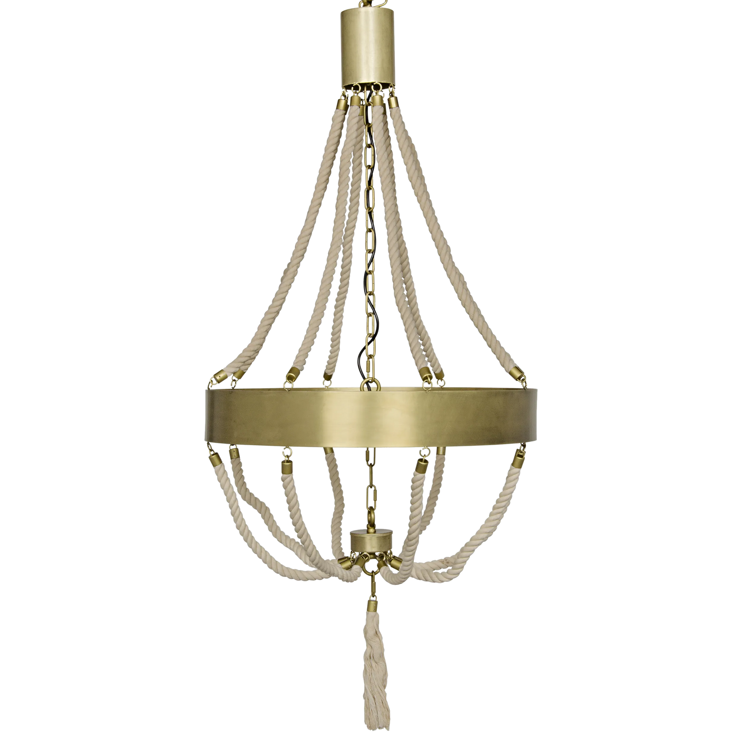 Alec chandelier, antique brass and rope