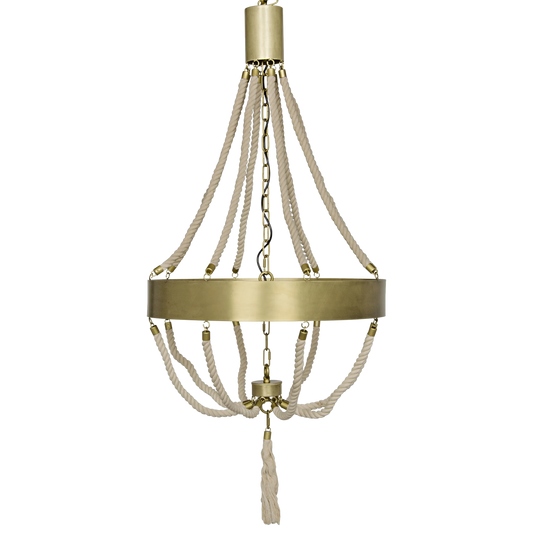 Alec chandelier, antique brass and rope