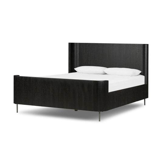 Fletcher bed: distressed black-brushed gunmetal-distressed black oak-queen