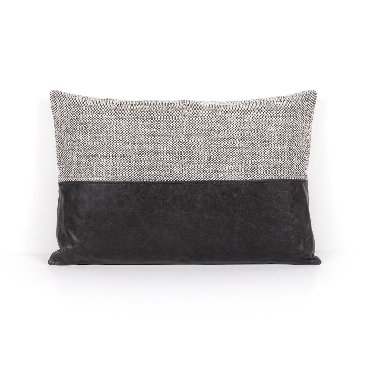 Leather & linen pillow-black-16"x24"