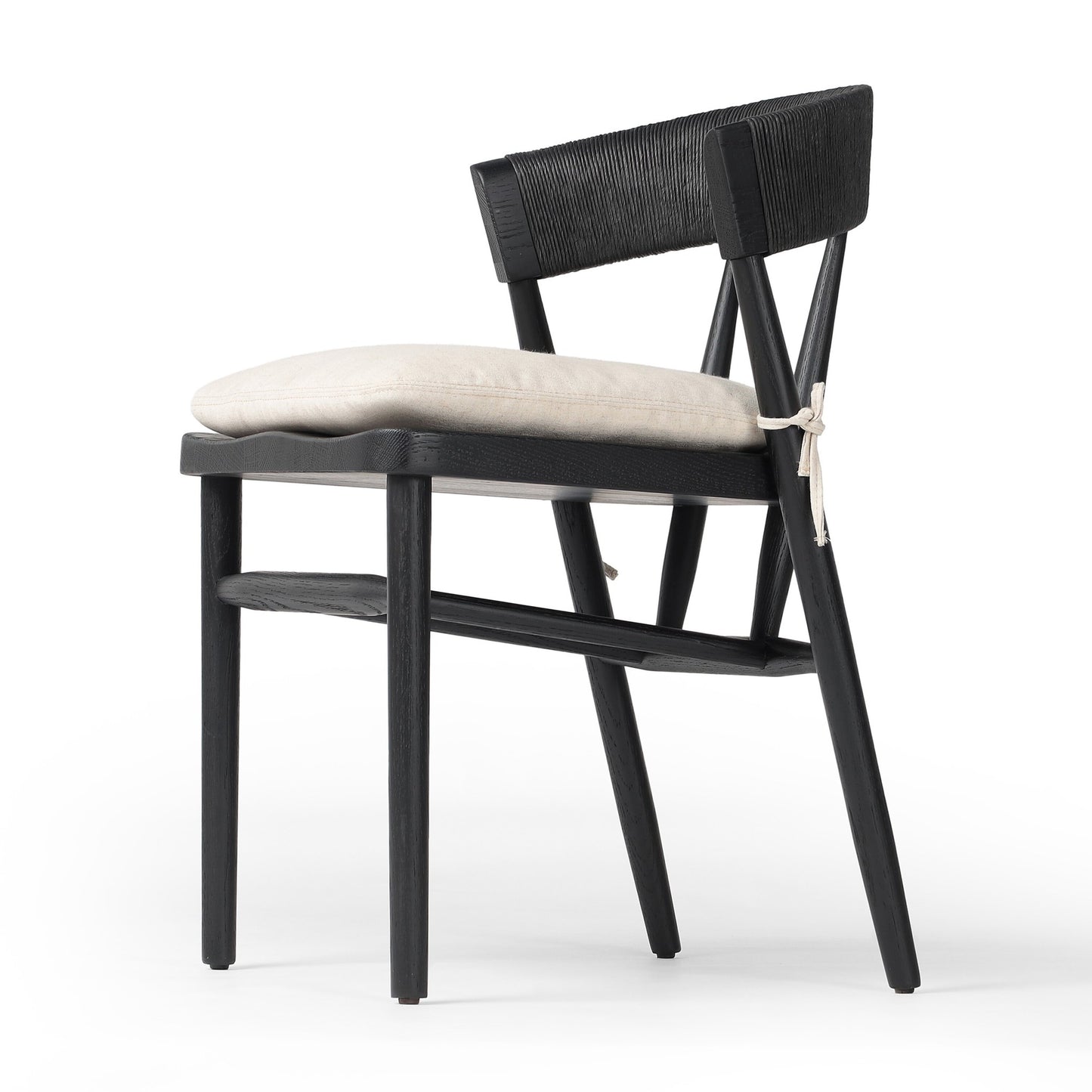 Buxton dining chair with cushion: black oak-black rush-savile flax