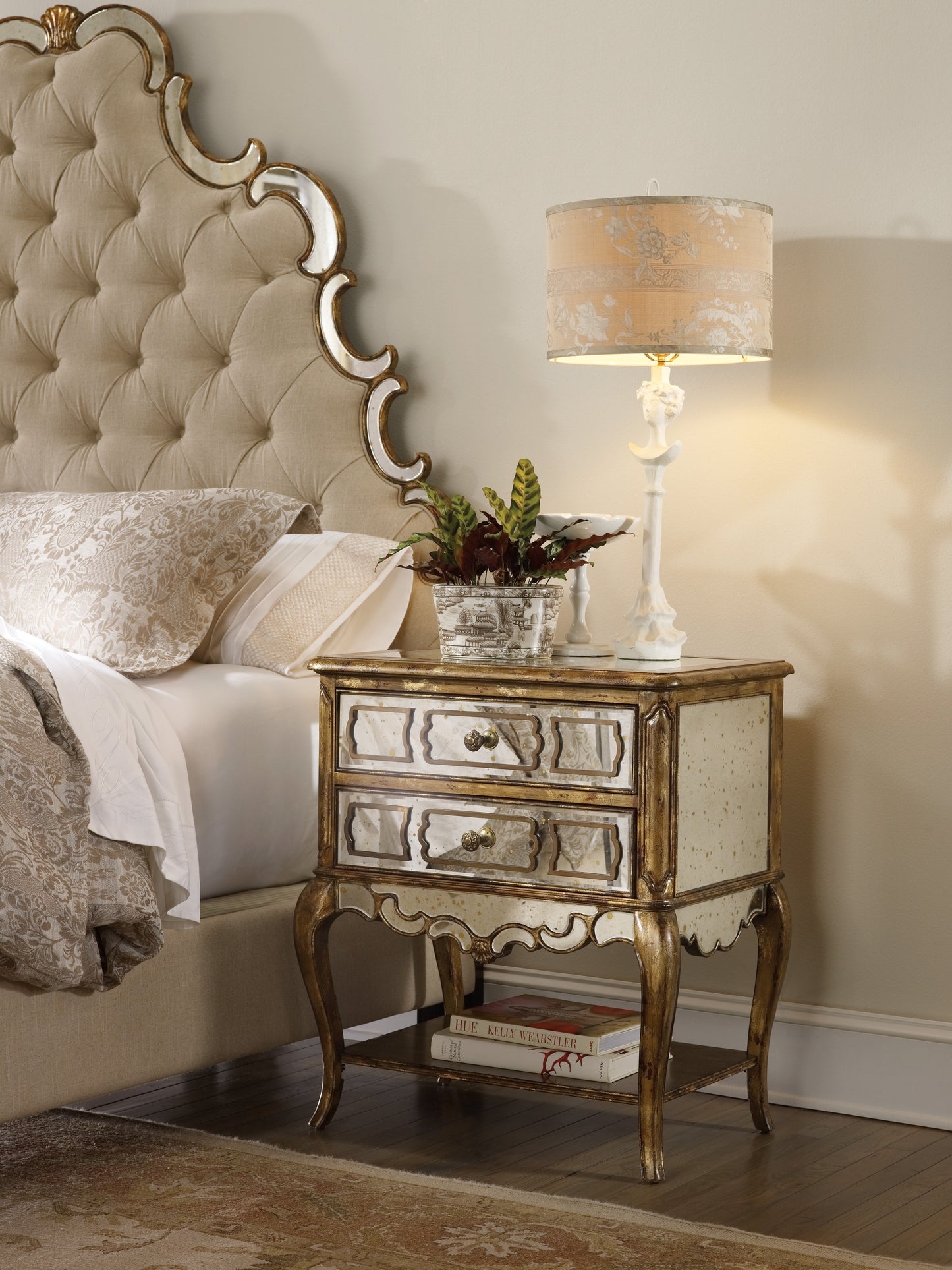 Sanctuary mirrored leg nightstand-bling