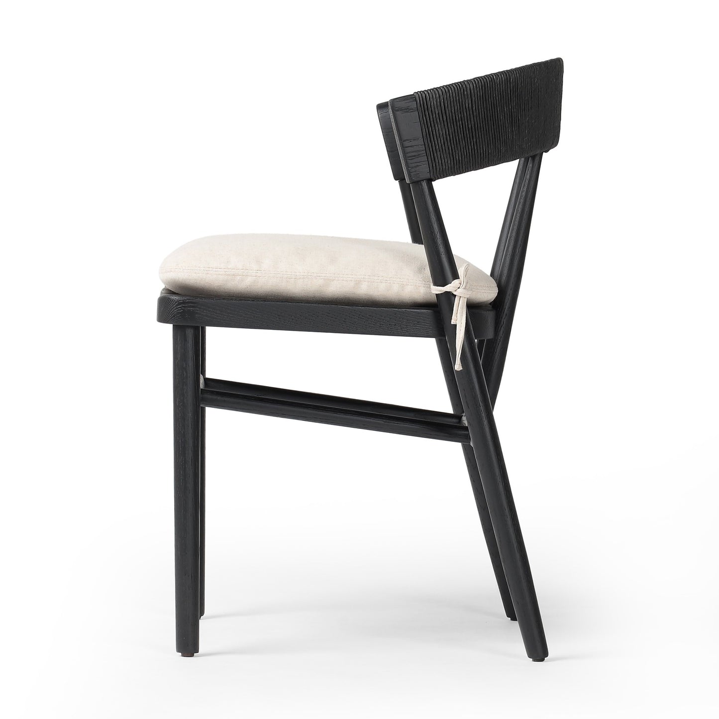 Buxton dining chair with cushion: black oak-black rush-savile flax