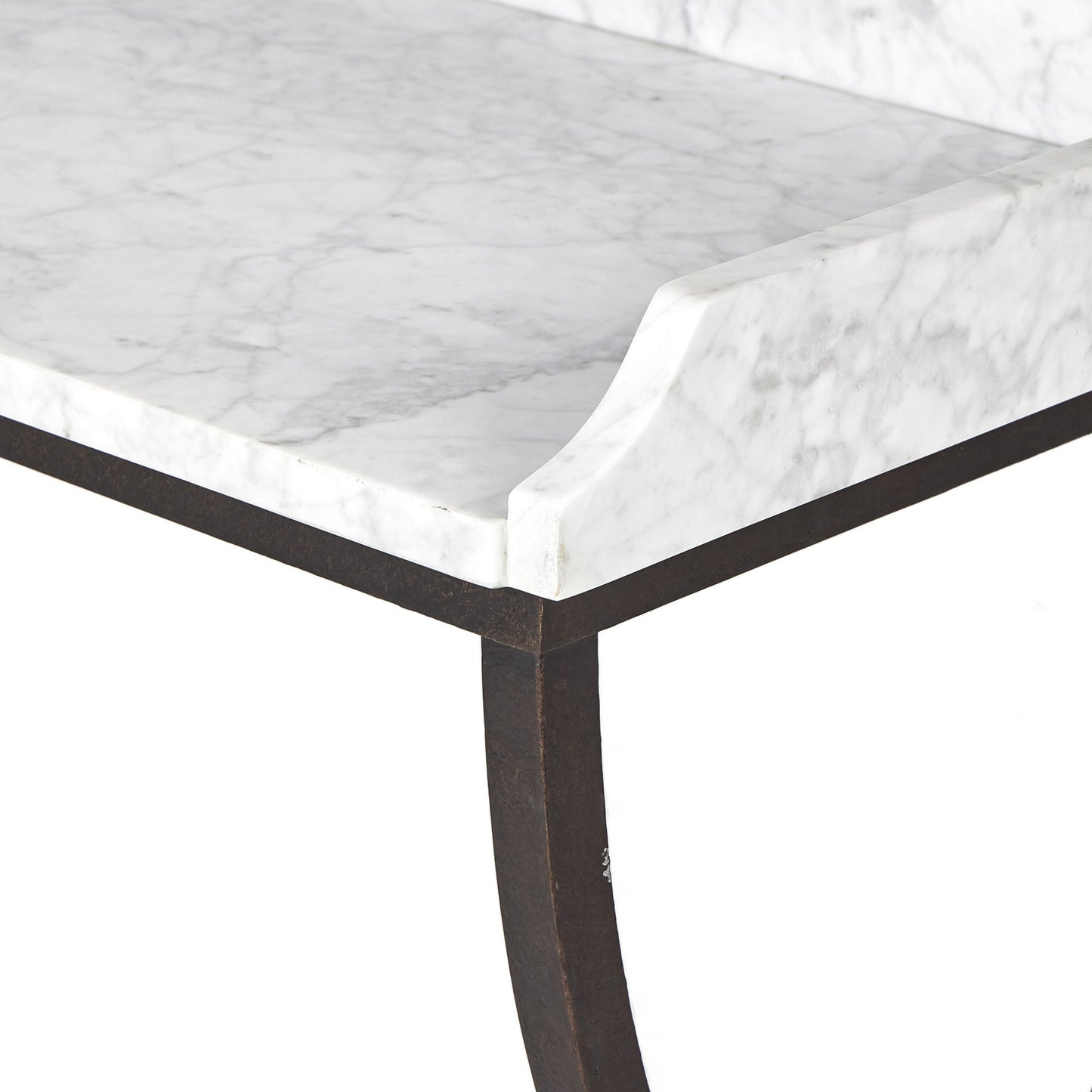 Six beers table: honed white marble-bronze pebble texture-golden metal cap