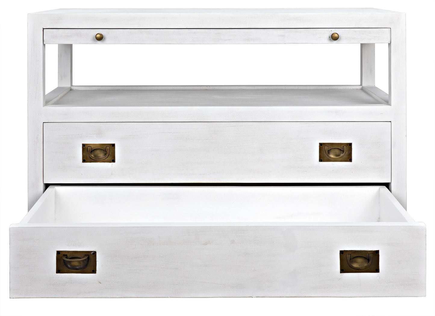 2-drawer side table with sliding tray, white wash