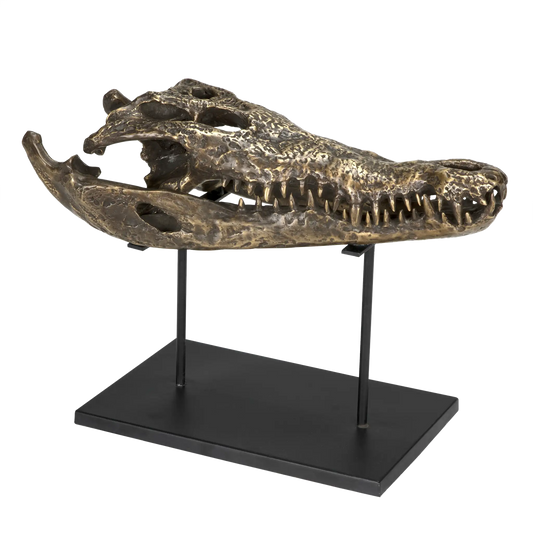 Brass alligator on stand, large