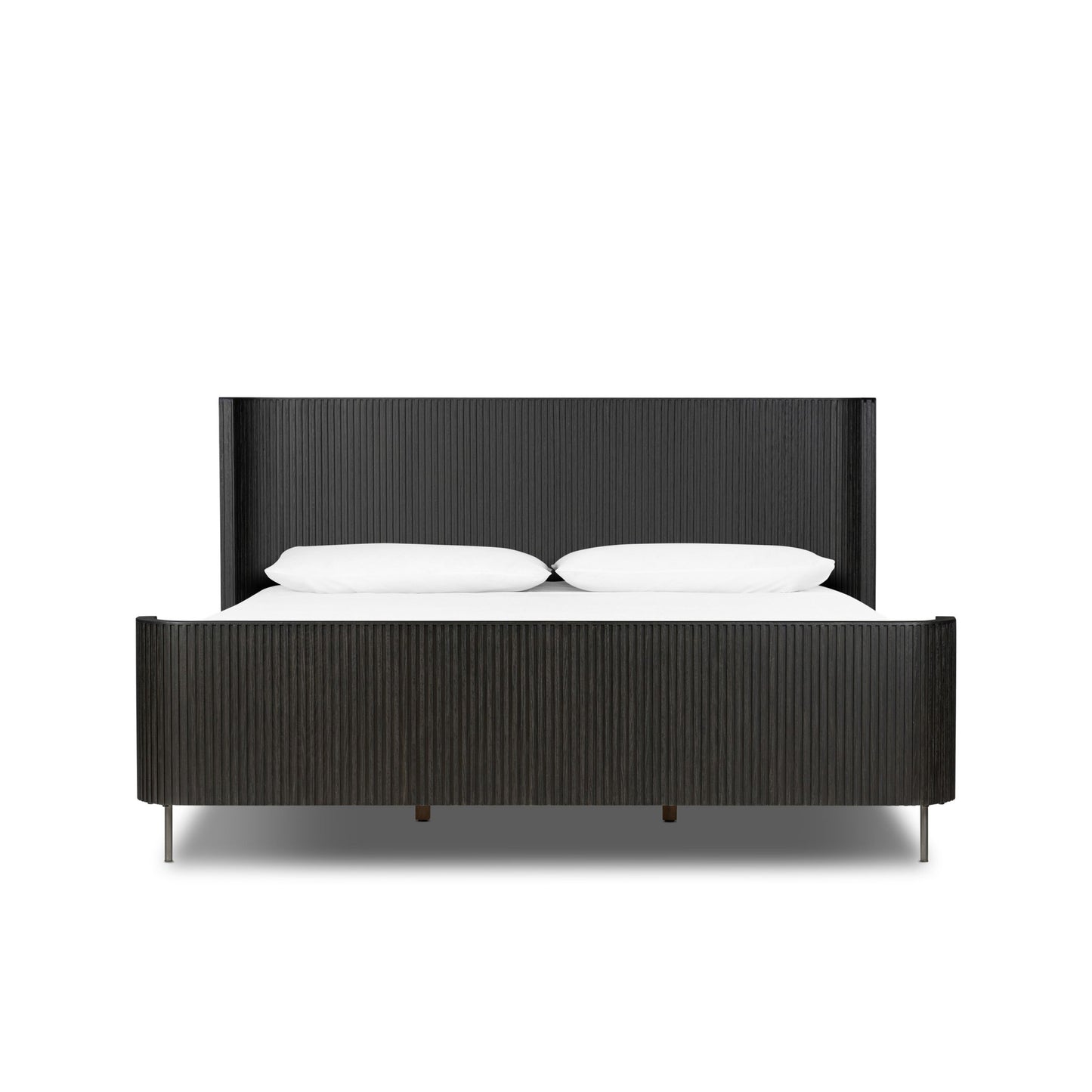 Fletcher bed: distressed black-brushed gunmetal-distressed black oak-king