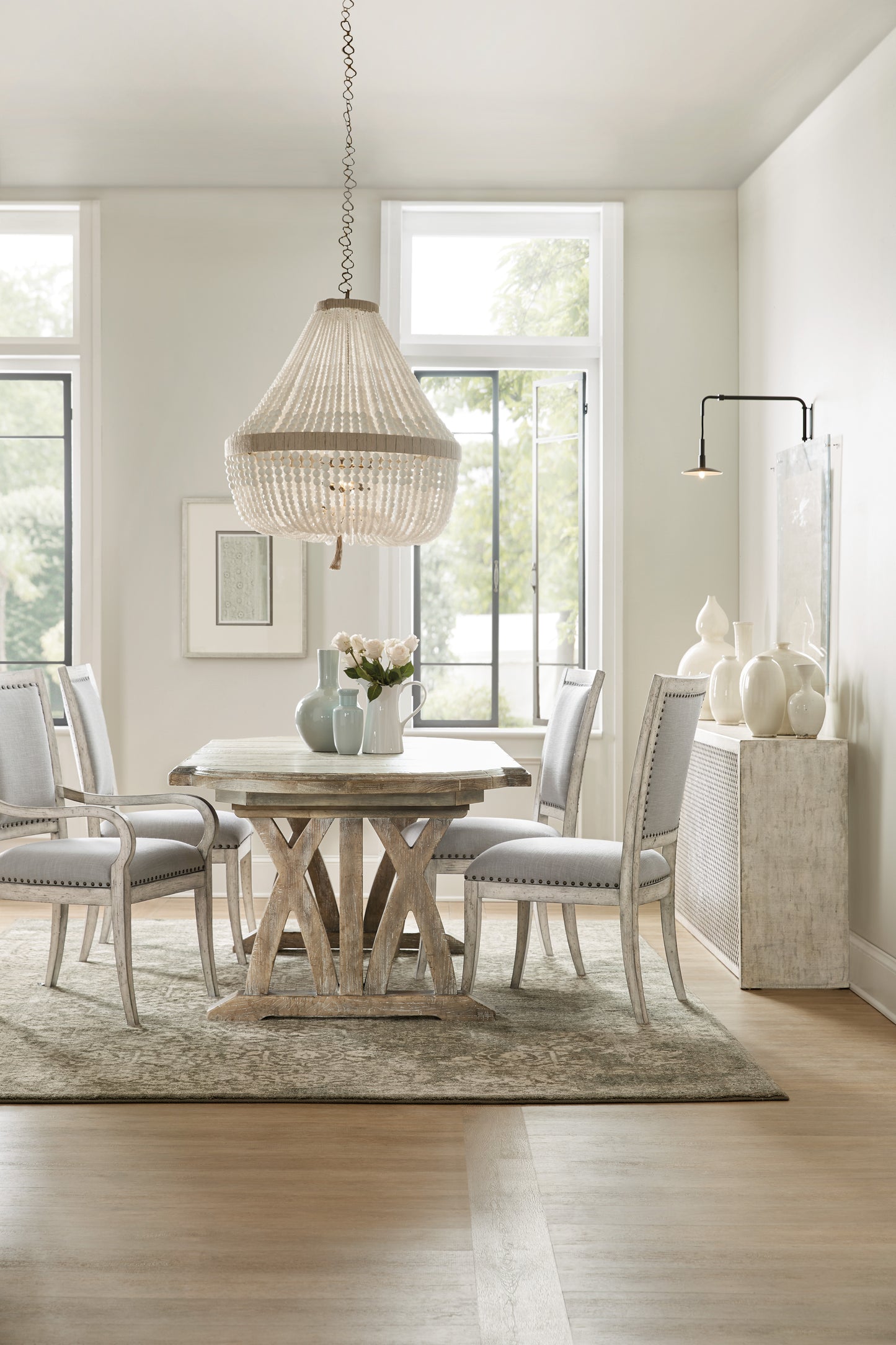 Boheme colibri 88in trestle dining table w/1-20in leaf