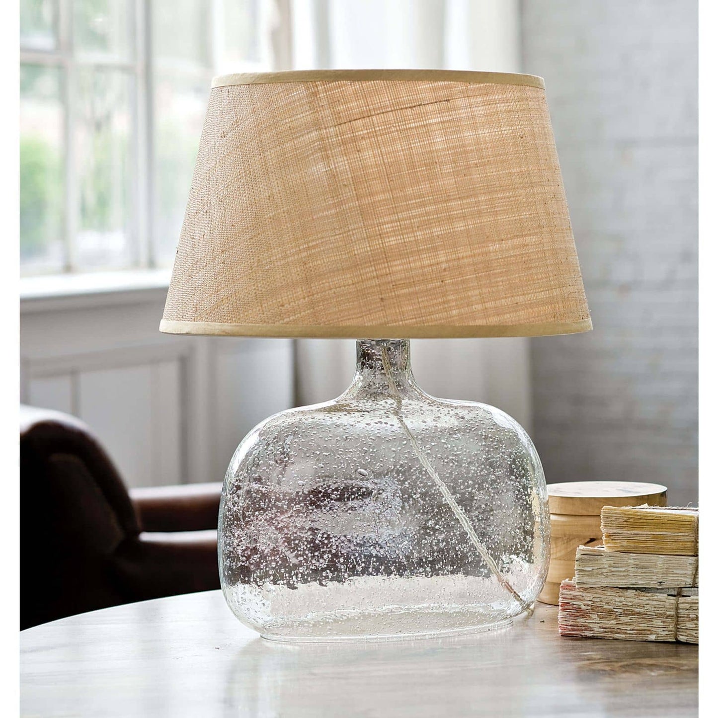 Seeded oval glass table lamp