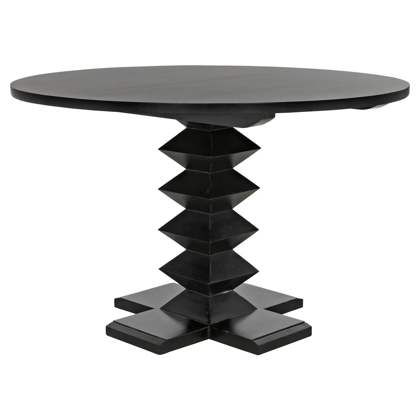 Zig-zag dining table, 48" diameter, hand rubbed black