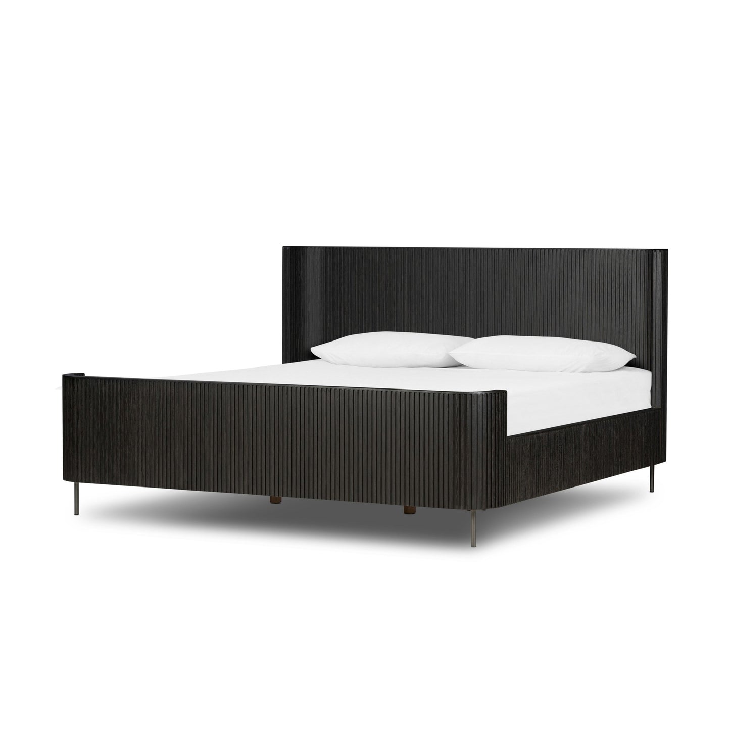 Fletcher bed: distressed black-brushed gunmetal-distressed black oak-king