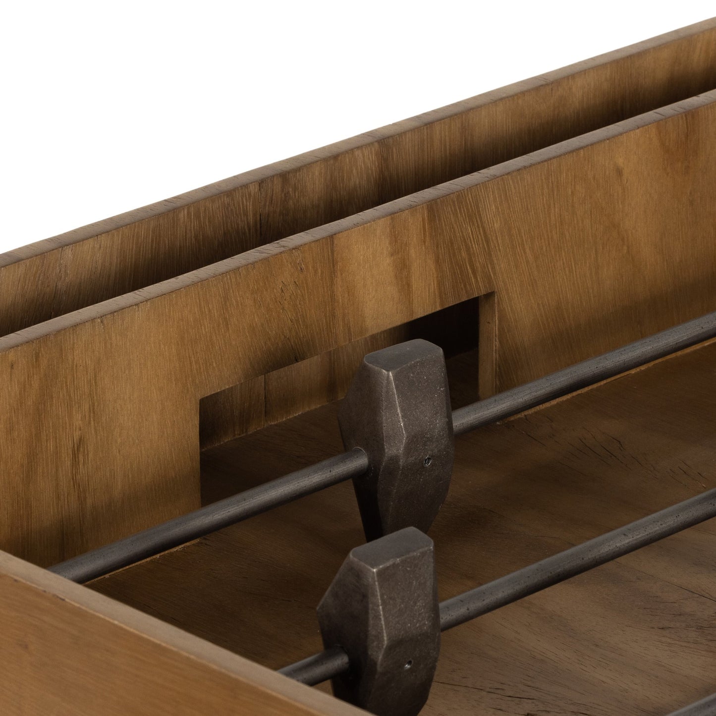 Foosball table: natural brown guanacaste-aged metal-aged aluminum