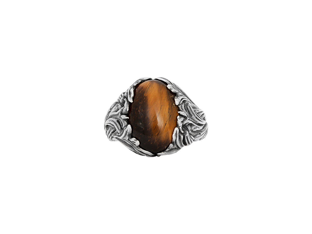 Stone ring in sterling silver, 18x13mm oval, from the gothic collection, with tigers eye