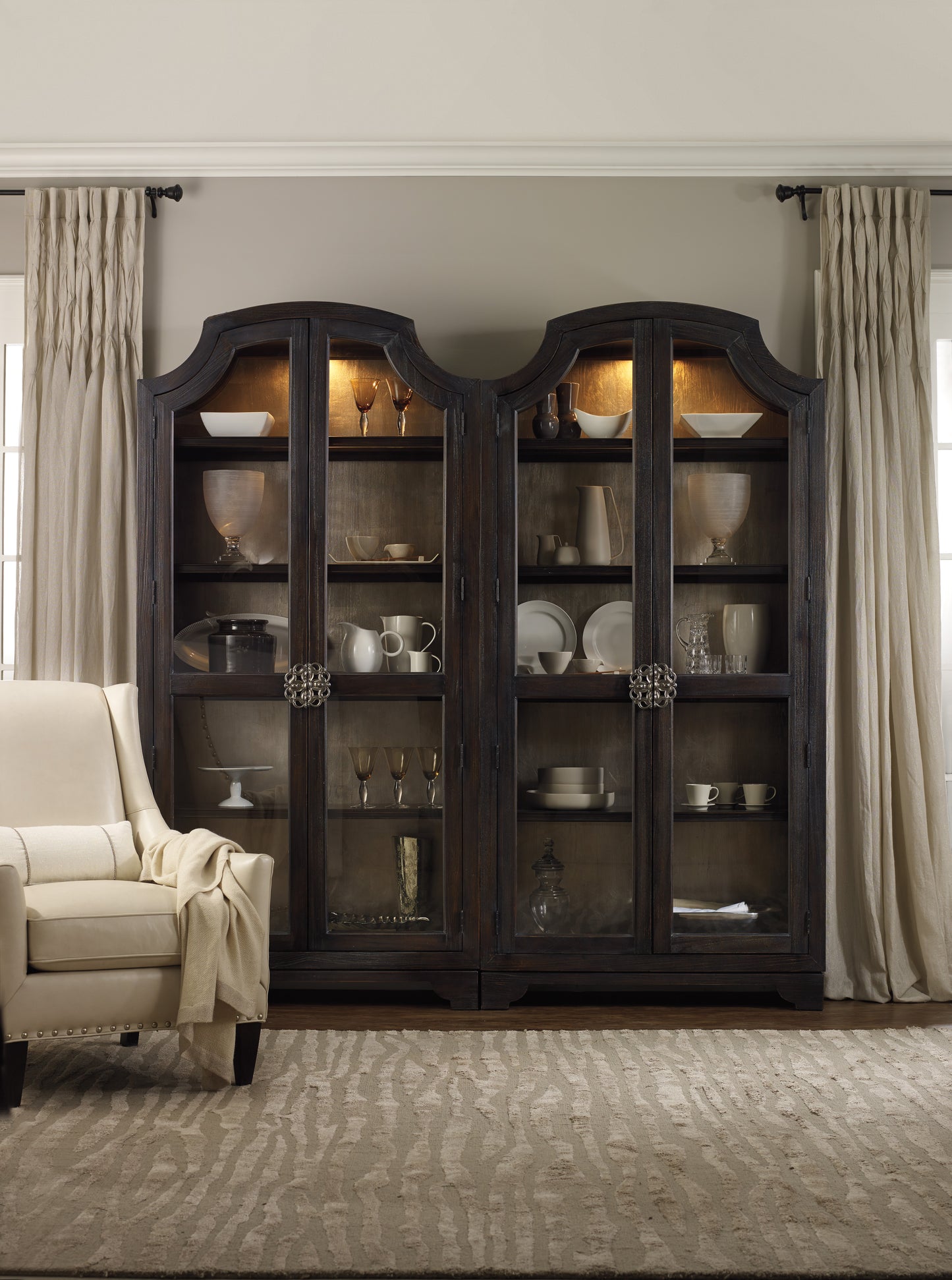 Sanctuary glass bunching curio-ebony antiqued oak