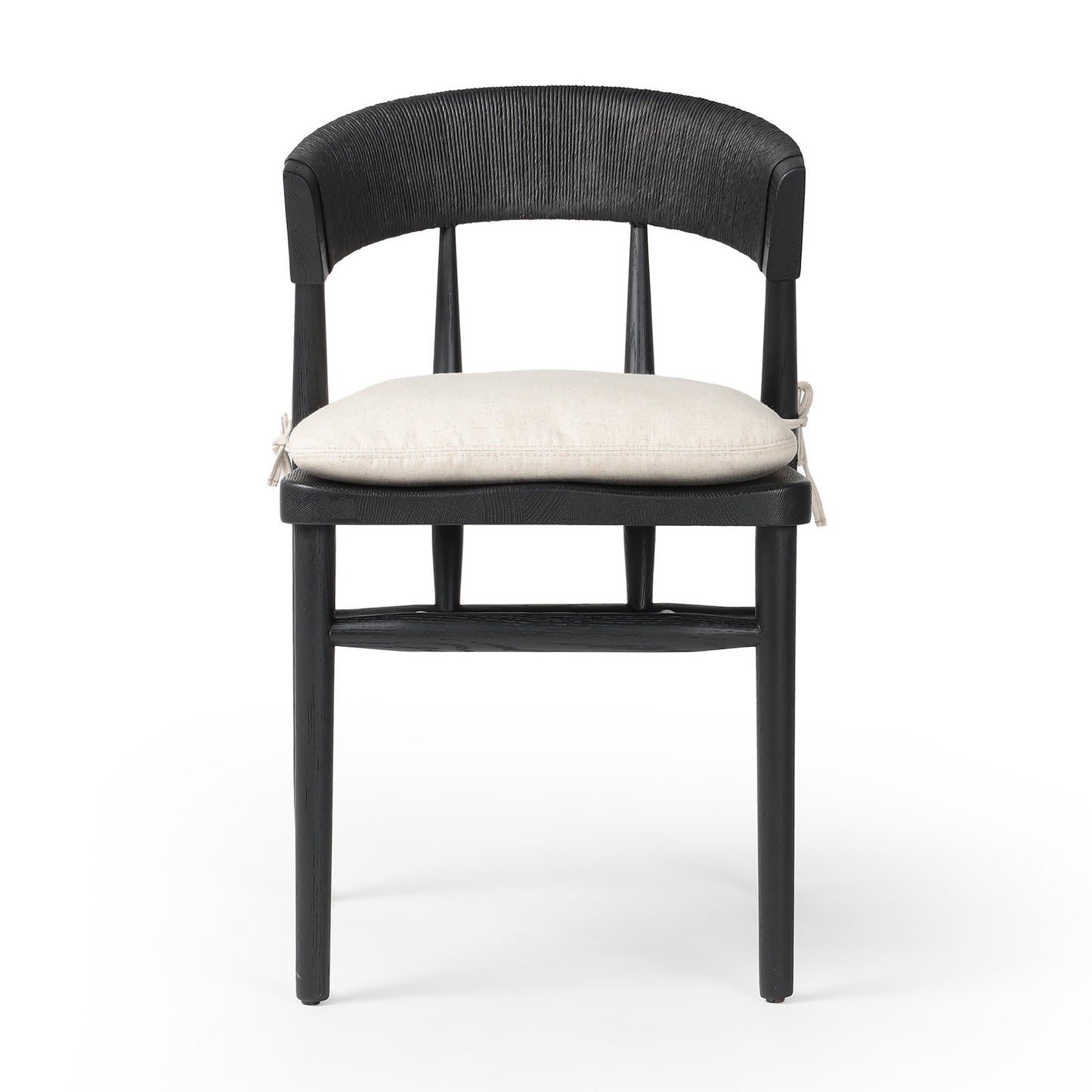 Buxton dining chair with cushion: black oak-black rush-savile flax