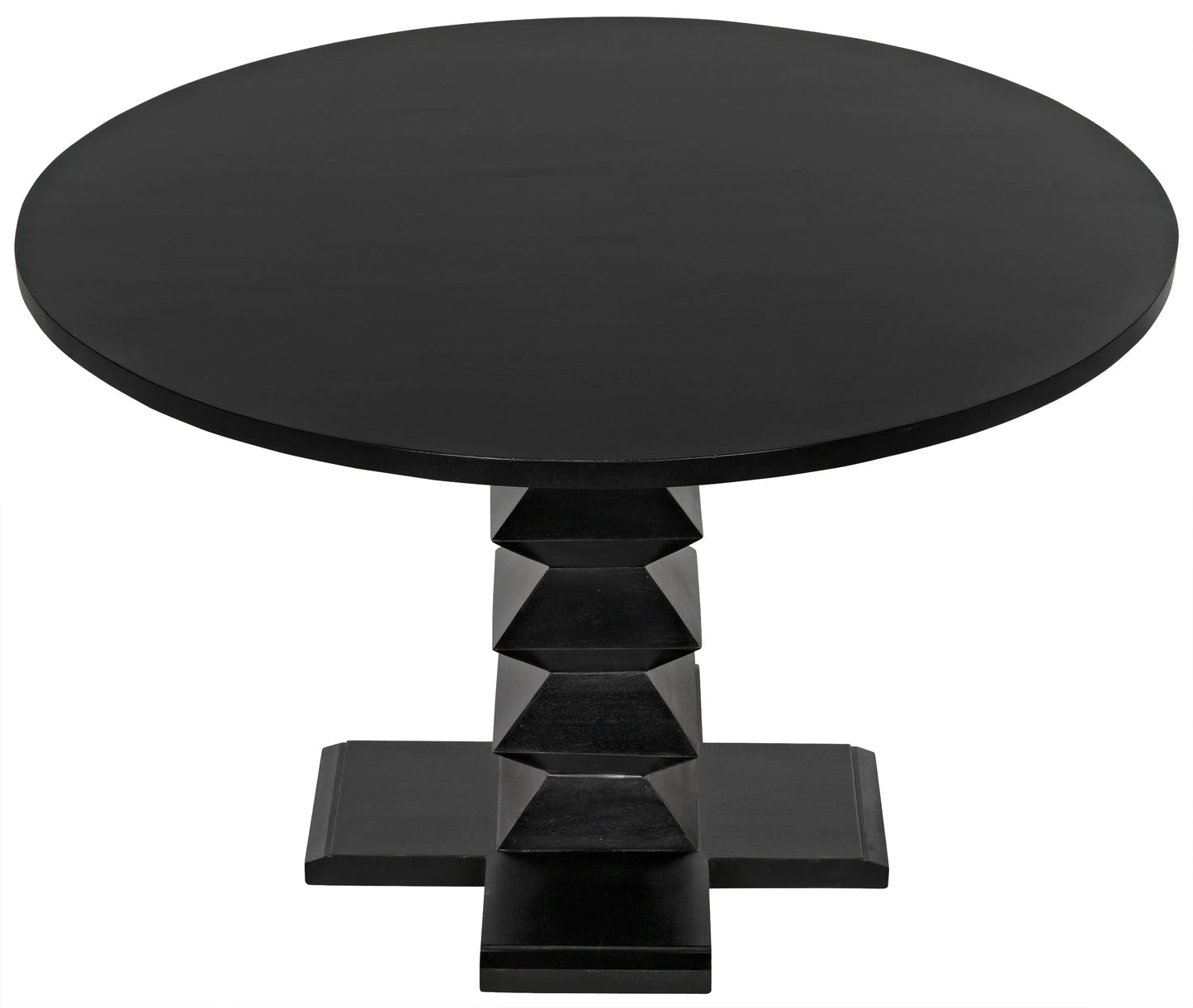 Zig-zag dining table, 48" diameter, hand rubbed black