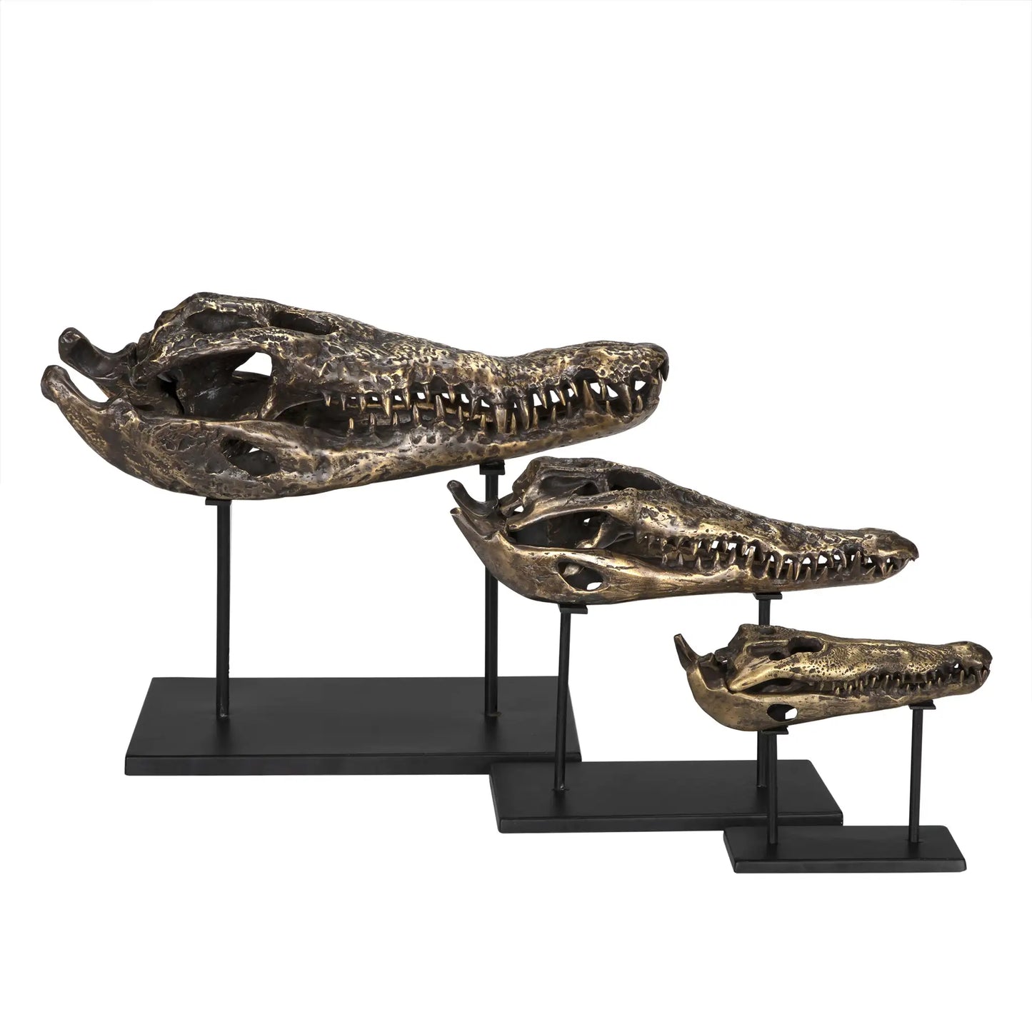 Brass alligator on stand, medium