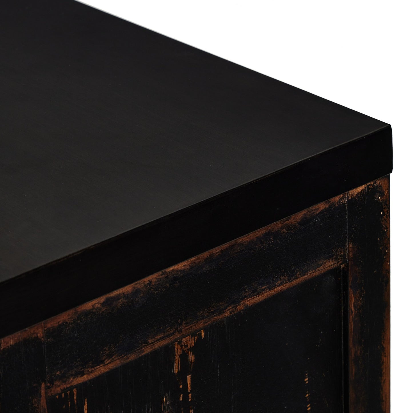 The humptulips river moonshine cabinet: distressed burnt black-distressed burnt black veneer-metal mesh bronze