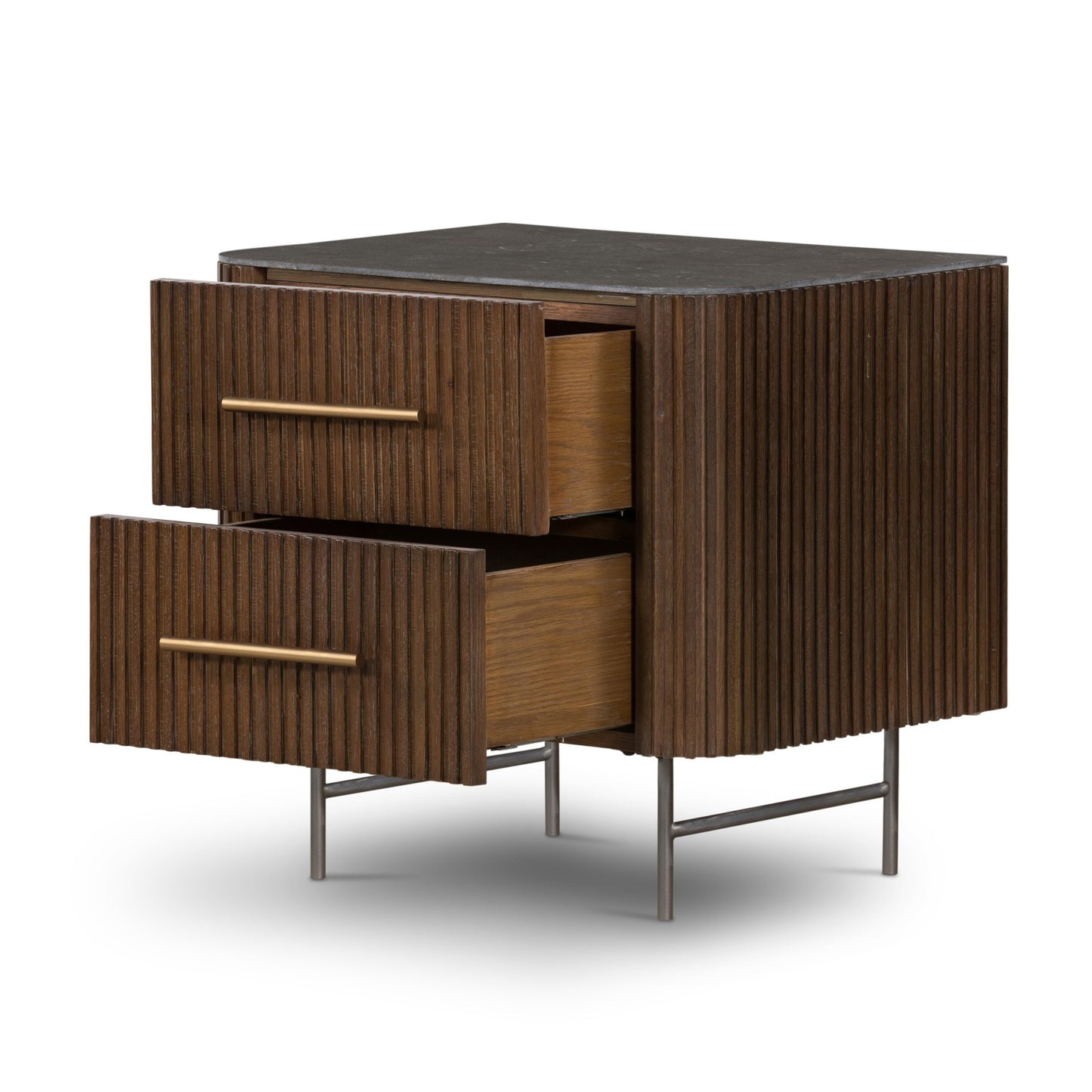 Fletcher nightstand: bluestone-terra brown oak-brushed gunmetal