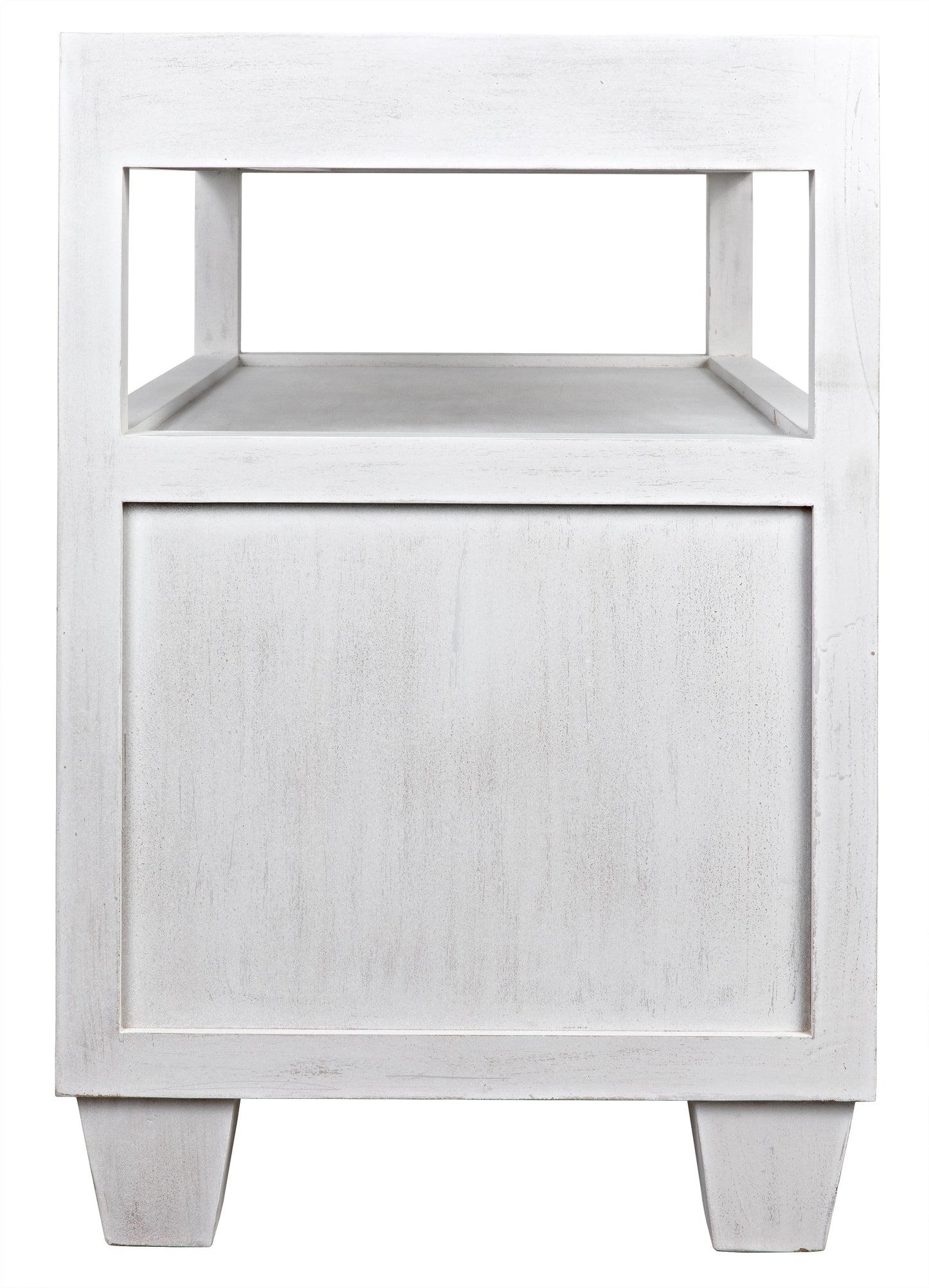 2-drawer side table with sliding tray, white wash