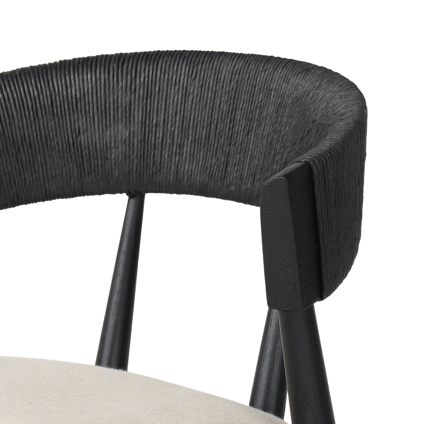 Buxton dining chair with cushion: black oak-black rush-savile flax