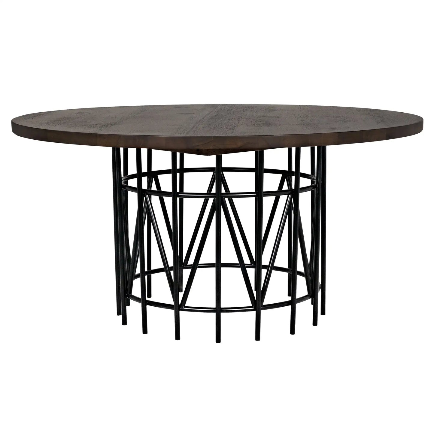 Silberman dining table, dark walnut w/black steel base