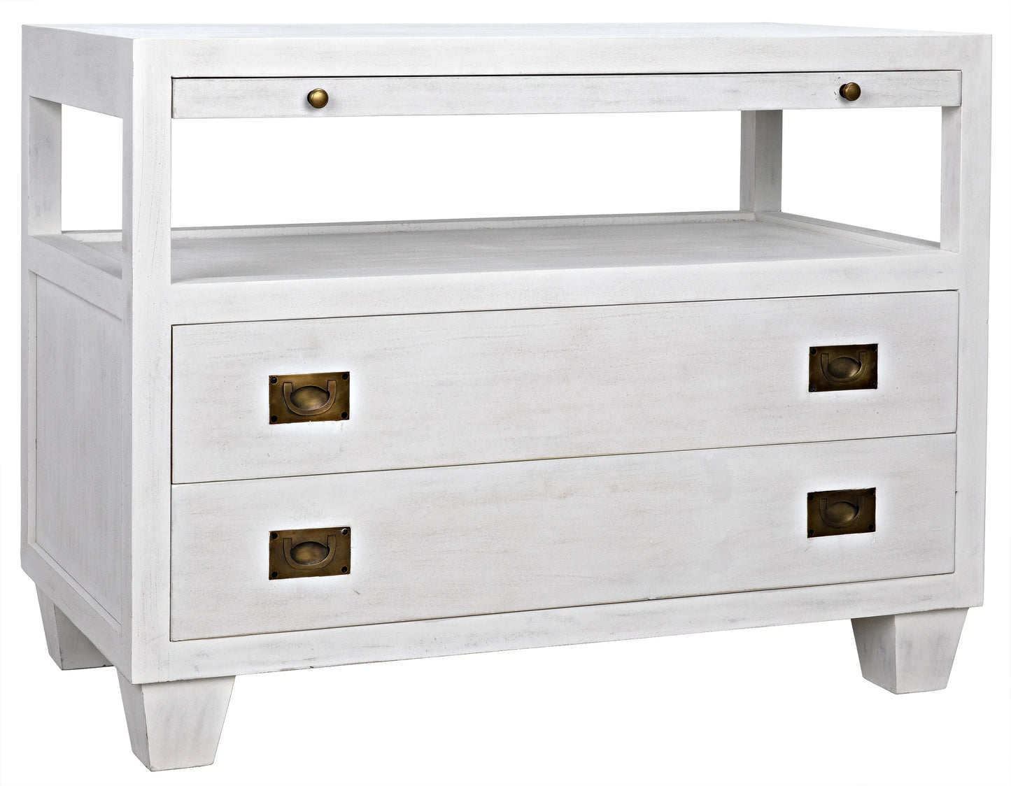 2-drawer side table with sliding tray, white wash