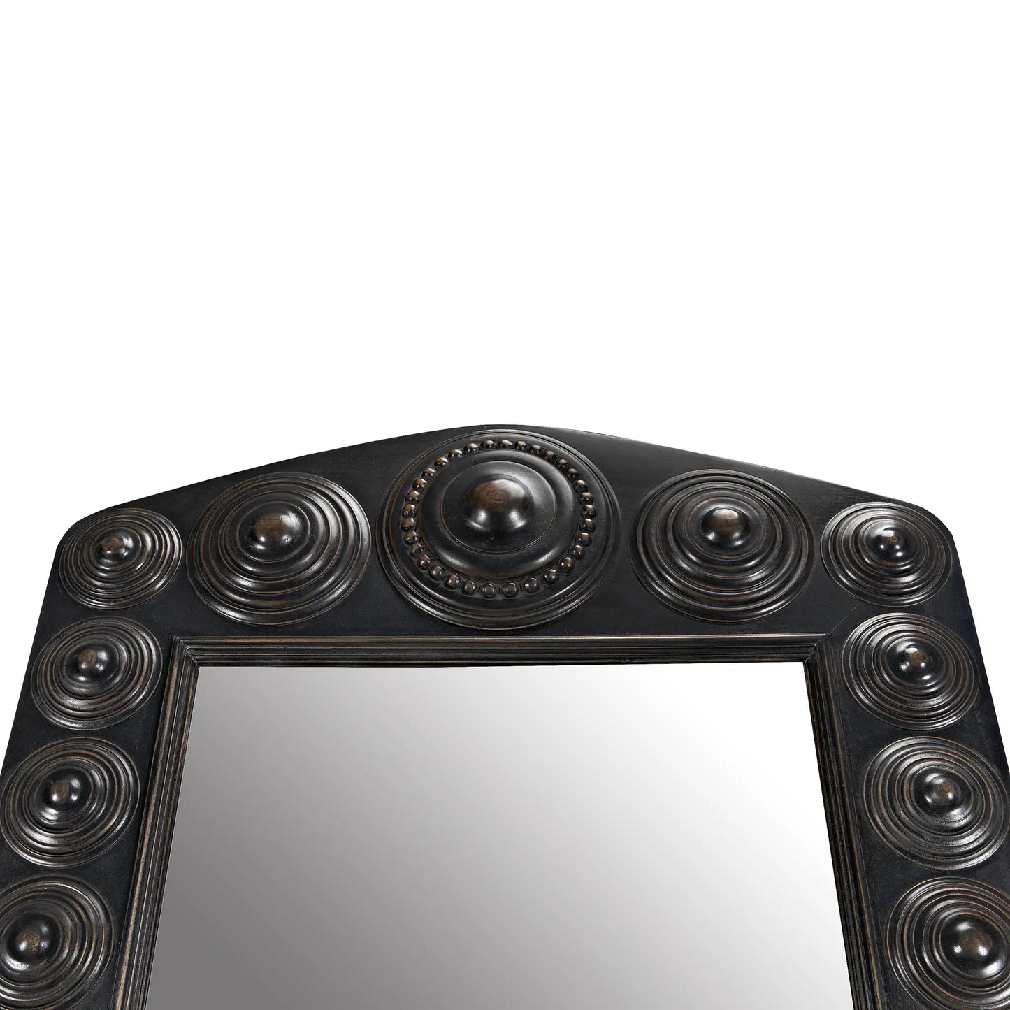 Nanna mirror, hand rubbed black with light brown trim