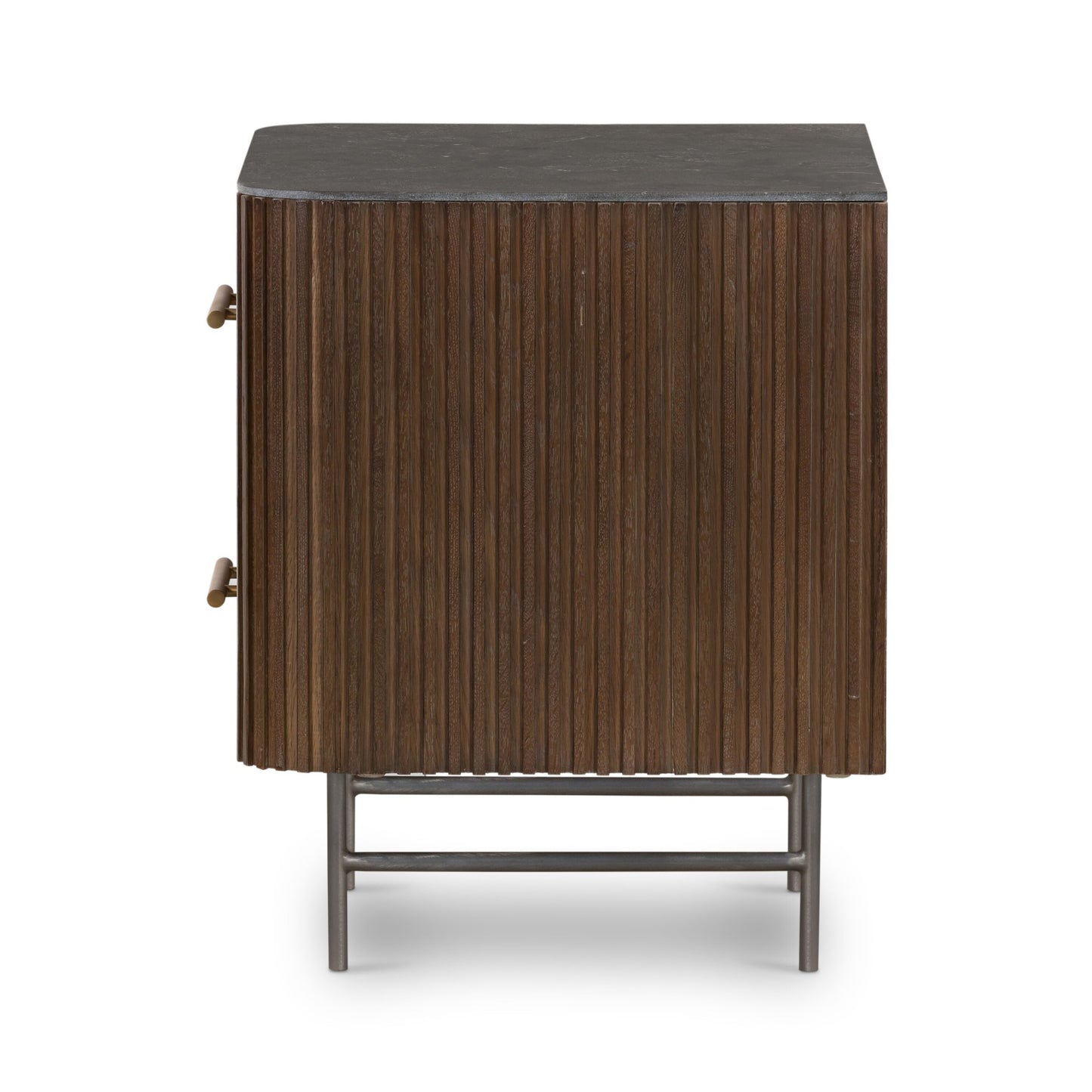 Fletcher nightstand: bluestone-terra brown oak-brushed gunmetal