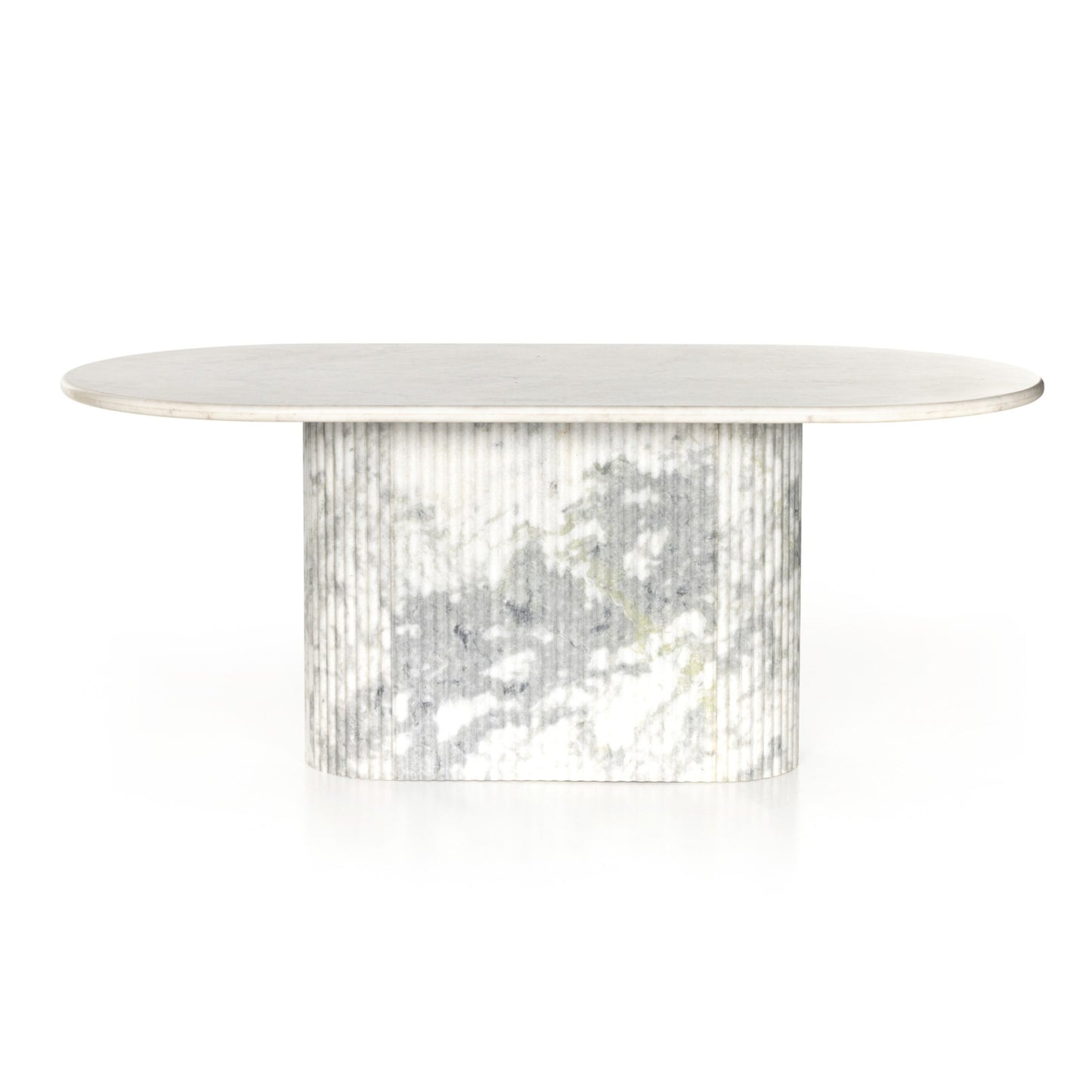 Oranda dining table: polished white marble w/ sealant-white scalloped marble