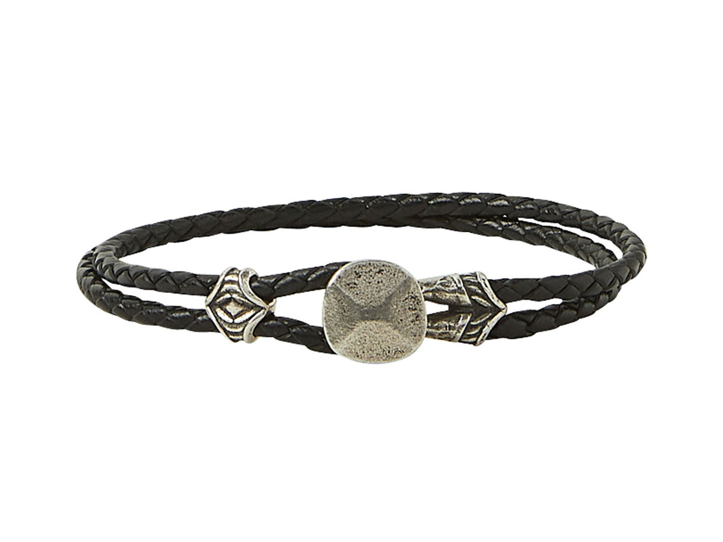 Leather bracelet in sterling silver, braided, from the rivet collection 8 inches