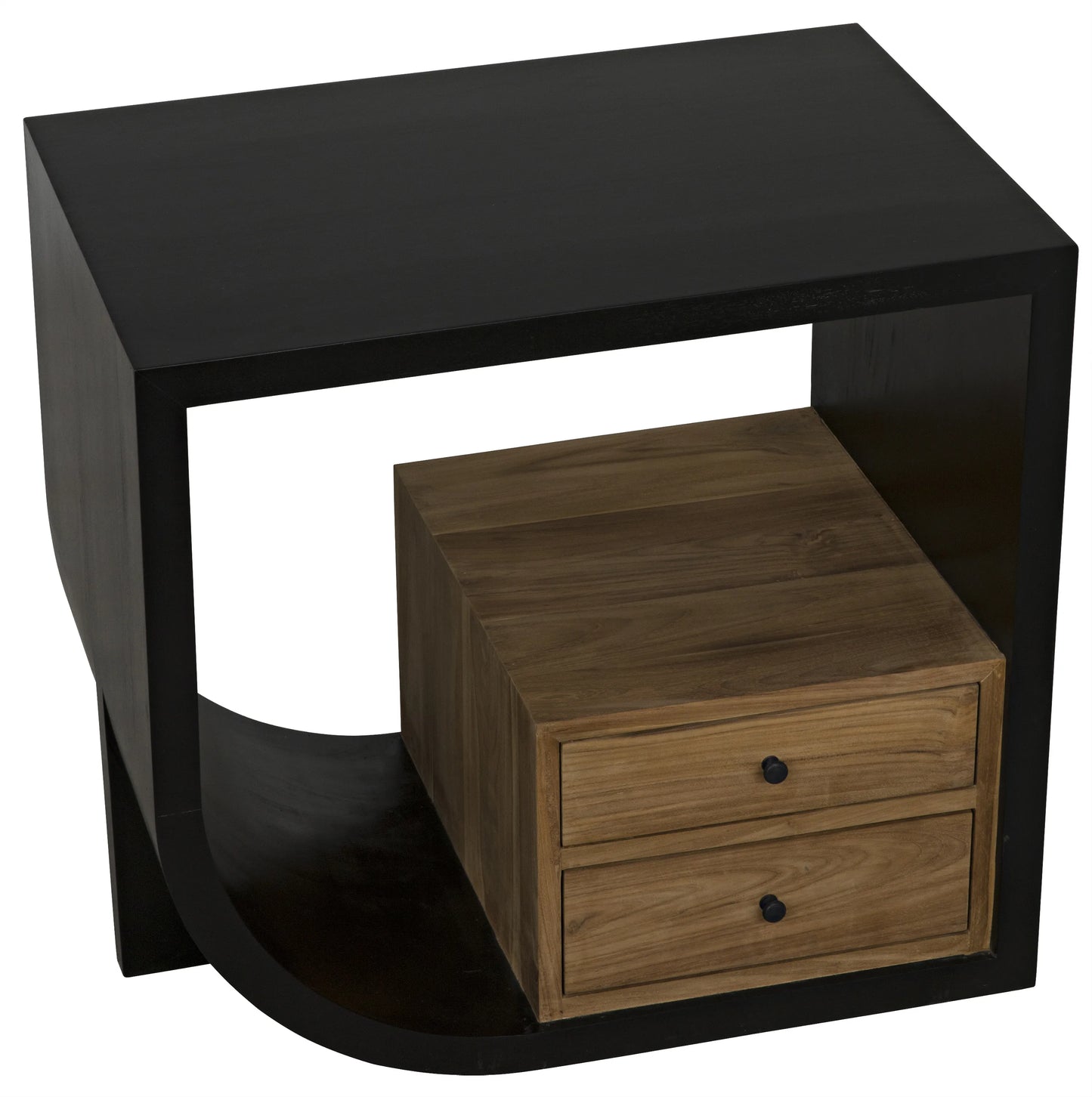 Burton side table, left, hand rubbed black and teak