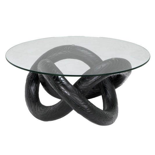 Phobos coffee table with glass, black resin