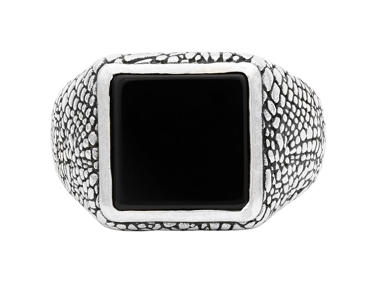 Signet ring in sterling silver, 12mm square, from the snakeskin collection, with onyx