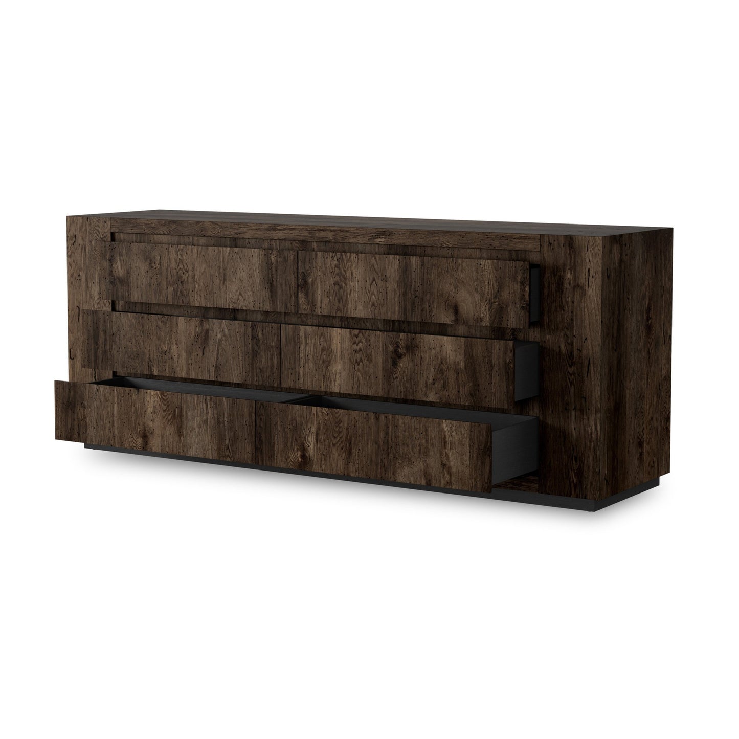 Abaso 6 drawer dresser: ebony rustic wormwood oak