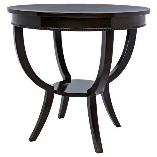 Scheffield round end table, distressed brown