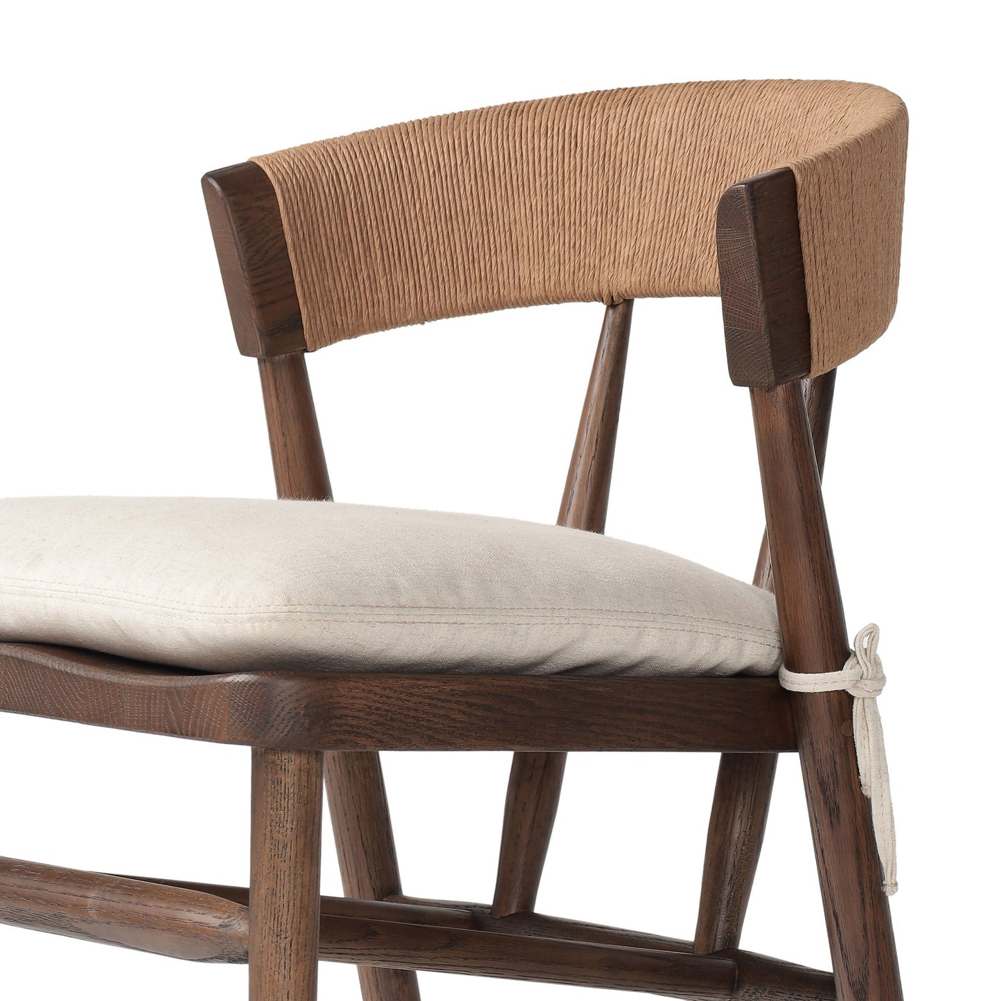 Buxton dining chair with cushion: drifted oak-natural paper rush-savile flax