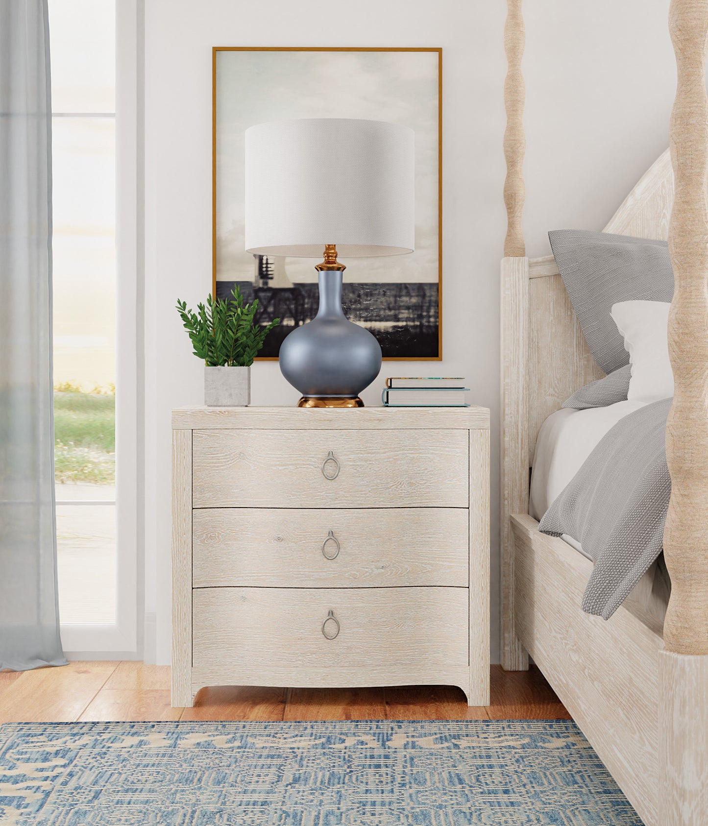 Serenity antigua three drawer nightstand