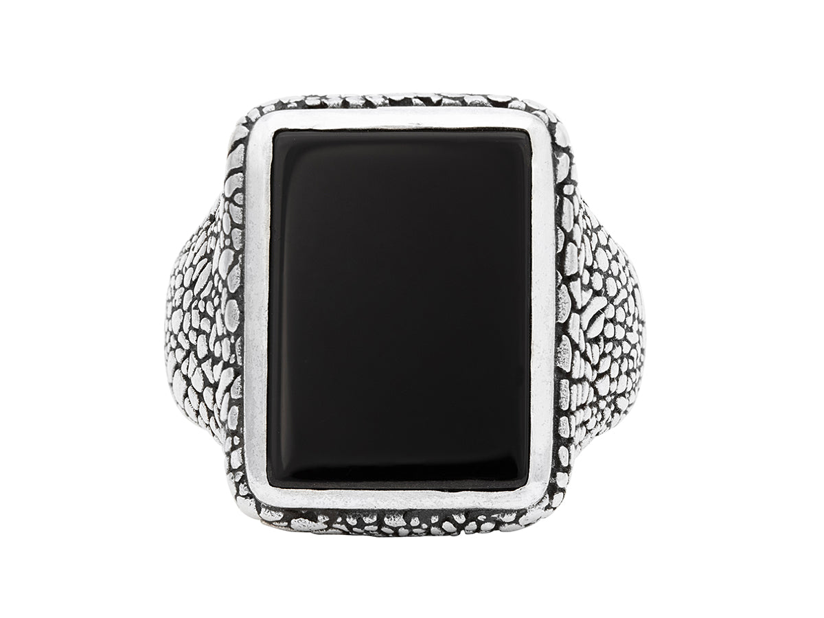 Signet ring in sterling silver, 18x13mm rectangle, from the snakeskin collection, with onyx