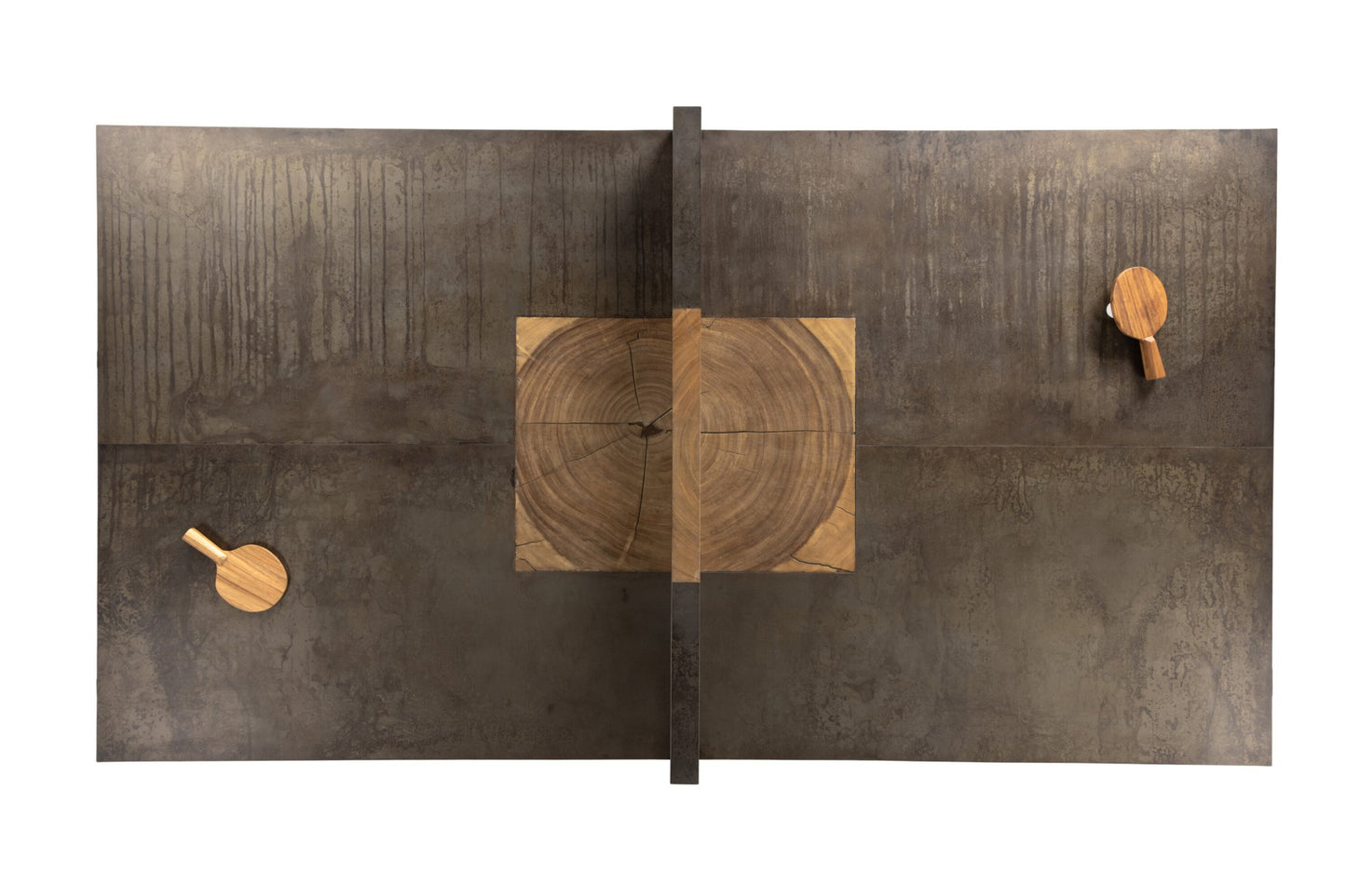 Ping pong table: natural brown guanacaste-aged metal-light natural