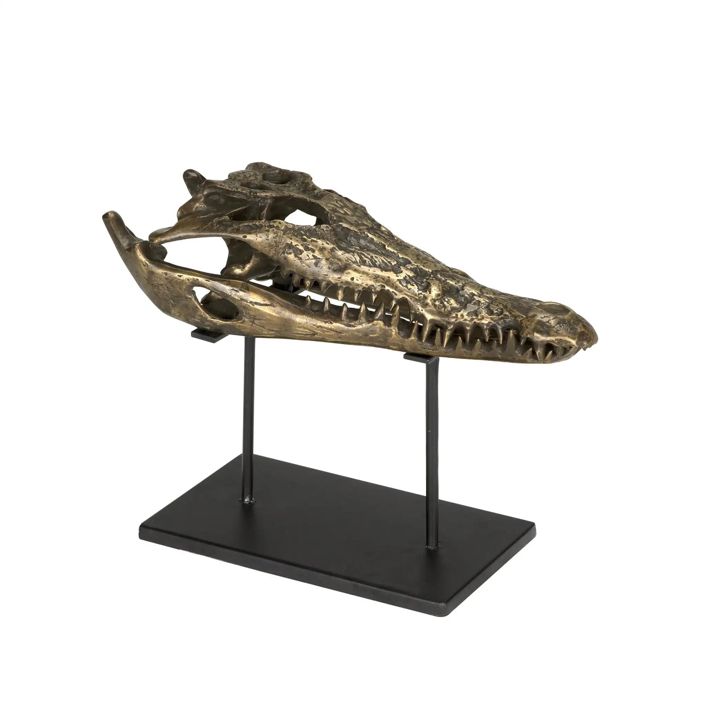 Brass alligator on stand, medium