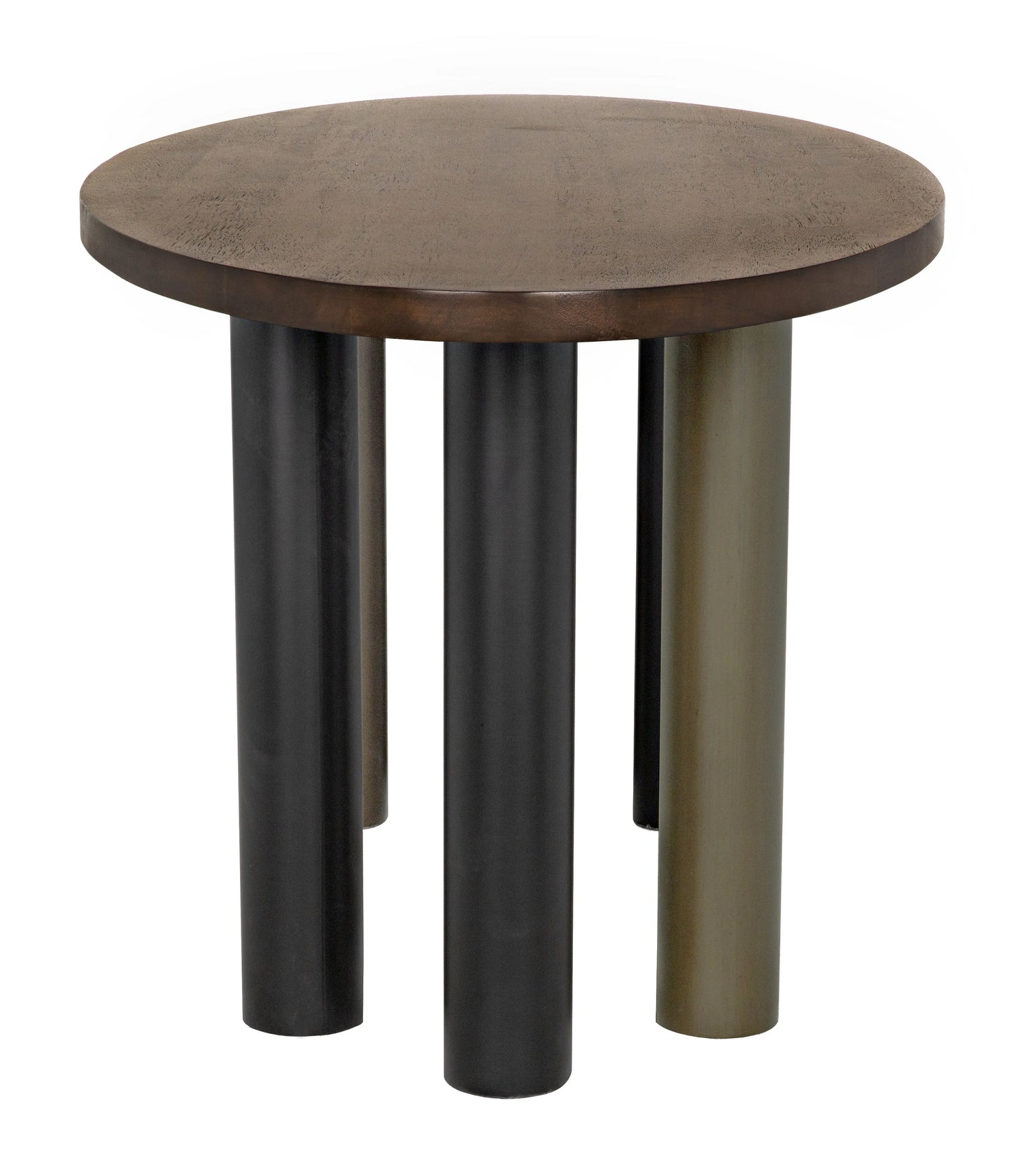 Journal oval dining table, dark walnut with black & aged brass steel base