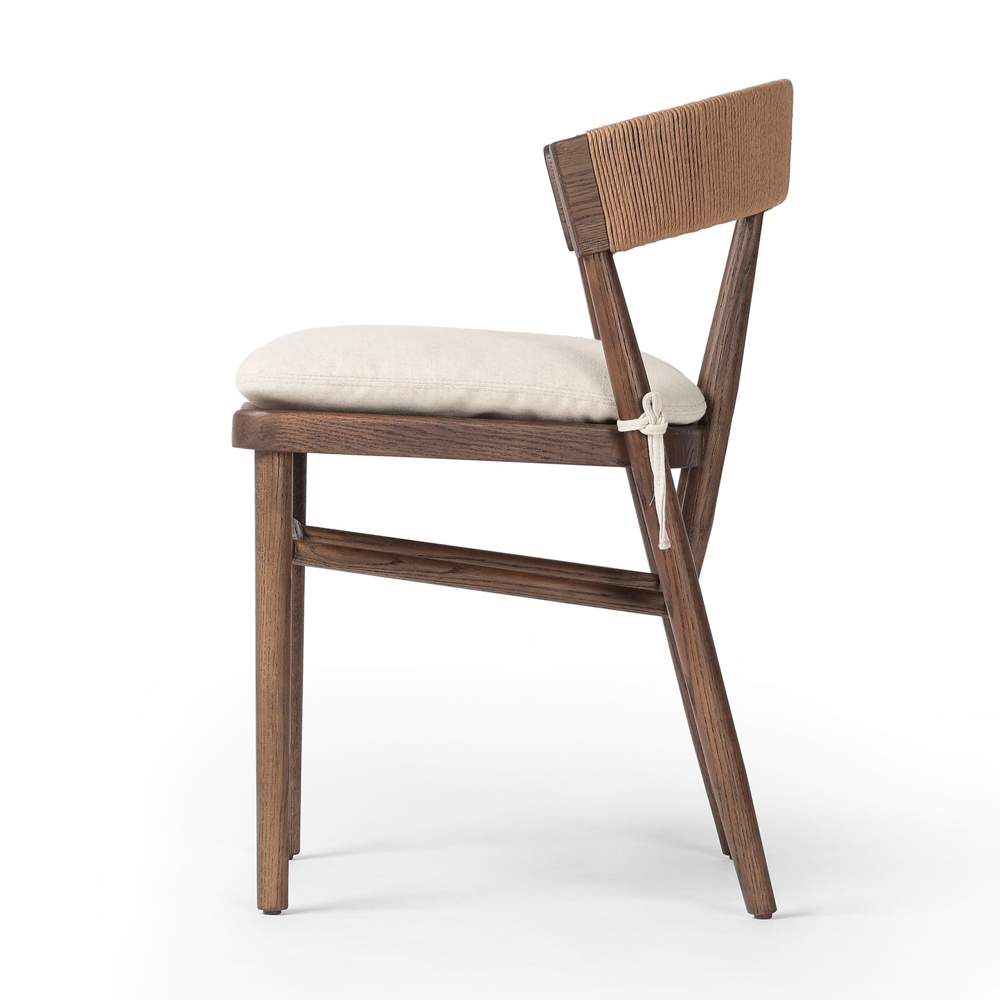 Buxton dining chair with cushion: drifted oak-natural paper rush-savile flax