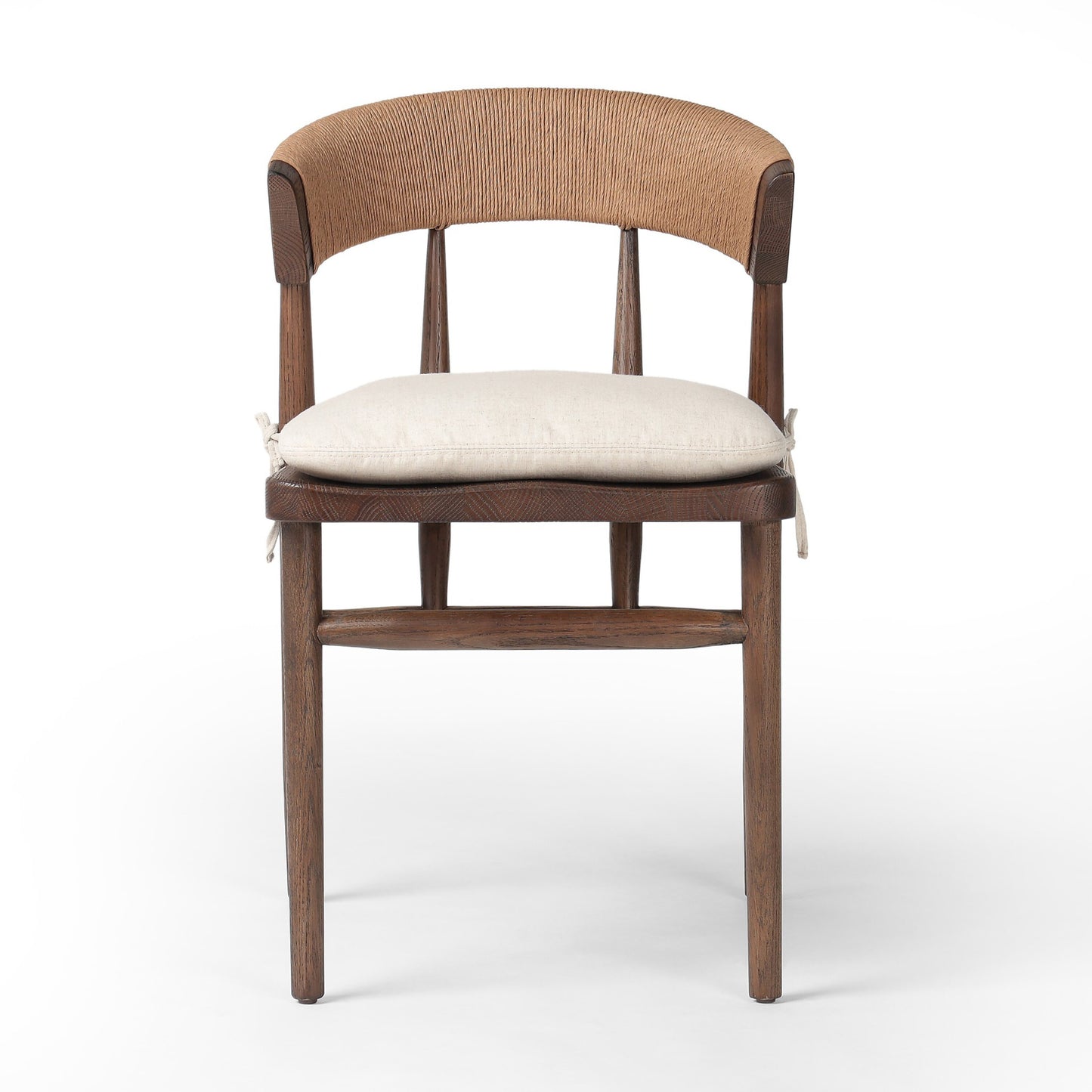 Buxton dining chair with cushion: drifted oak-natural paper rush-savile flax