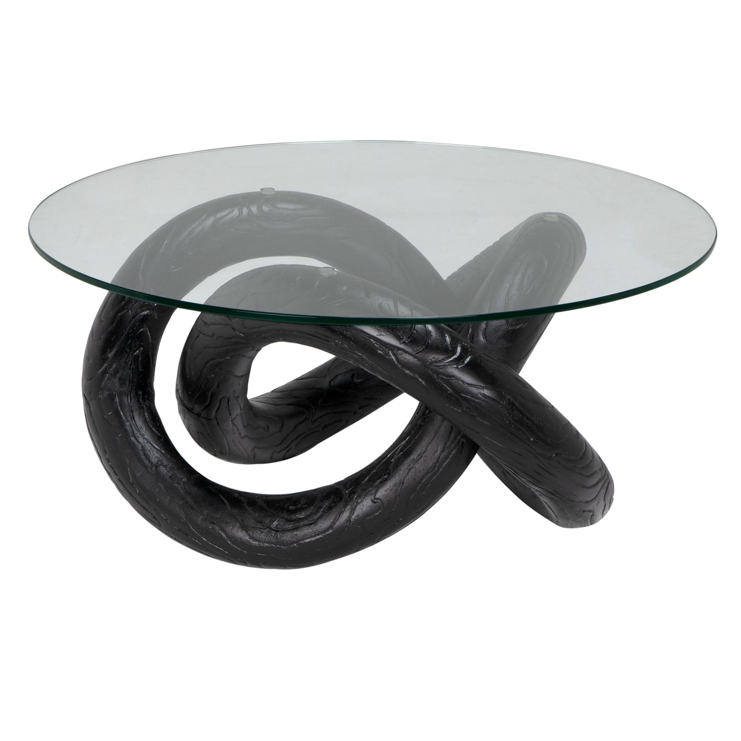 Phobos coffee table with glass, black resin